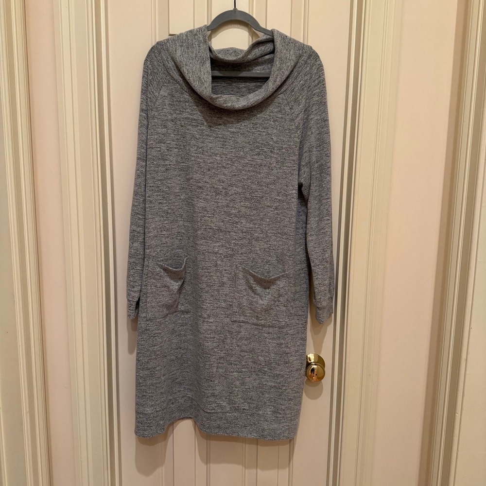 Soft Surroundings Sweater Dress Women XL Grey Cowl Neck Pocket Raglan Lagenlook